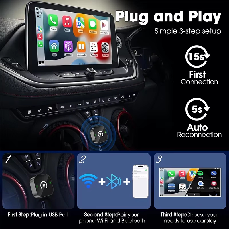 2-in-1 Wireless CarPlay Adapte - Car Accessories Usa recension och pris